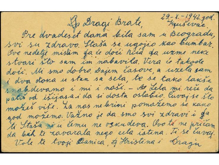 "VERTRAUENSMANN DER ZENSUR BEIM SERBISCHEN ROTEN KREUZ" rot-violetter 4-zeiliger Zensurstempel auf Ganzsachenkarte 1 Din. an 