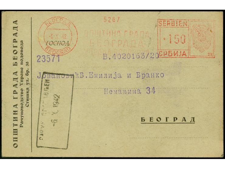 Absenderfreistempel "150 BEOGRAD 6.X.42" auf Ortspostkarte, tadellos, Kurzbefund Brunel