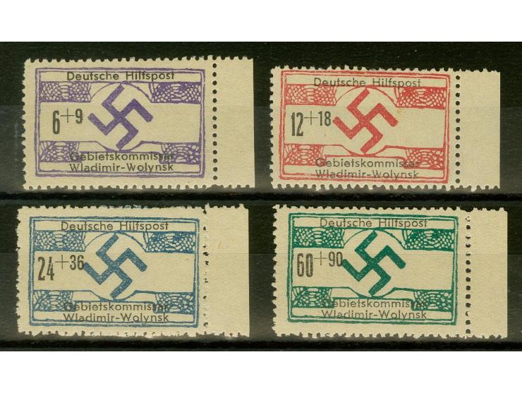 Nordukraine: Wladimir-Wolynsk: 1944, 6-60 Pfg. auf gelblichem Papier, ohne Gummi wie verausgabt, dabei 6 Pfg. und 12 Pfg. mit