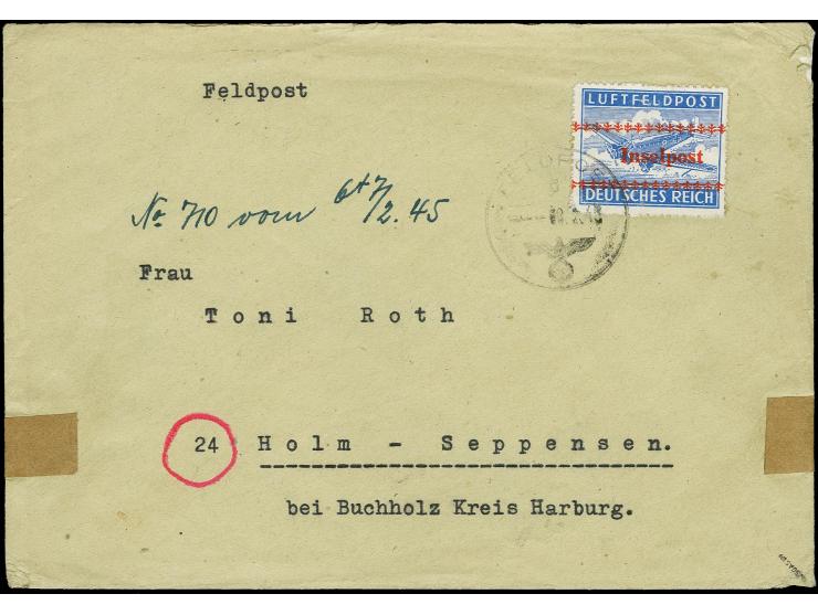 1944, Insel Kreta durchstochen mit sauberem Abschlag des Tagesstempels des Feldpostamtes in Chania auf Kreta "FELDPOST 8.2.45