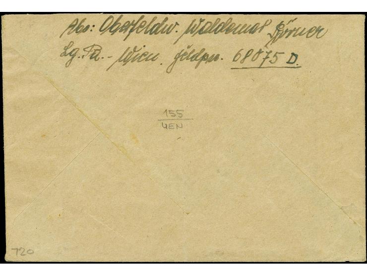Rhodos Weihnachtsmarke in Type I mit Normstempel "b 28.12.44" auf Brief mit Briefstempel mit alter Feldpost-Nummer "56704 E" 
