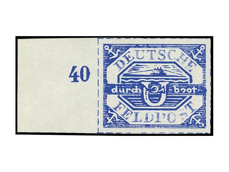 U-Boot Hela, Zulassungsmarke blau vom linken Bogenrand, ungebraucht ohne Gummi, wie verausgabt, sign. W. Engel