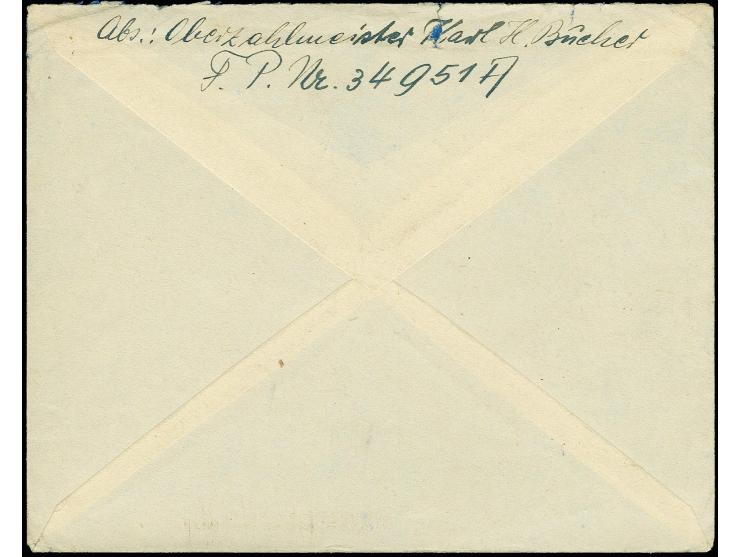 1942, Feldpostbrief mit Normstempel "b 26.8.42" und sogen. Palmenstempel (Form Nr. 13) nach Saarbrücken, rückseitig mit Absen