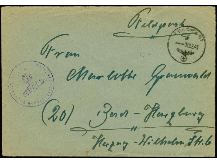 Festung Königsberg: 1945, Feldpostbrief mit Normstempel "f 10.2.45" und Briefstempel "Kdtr. der Befestigungen Ostpreußen" und