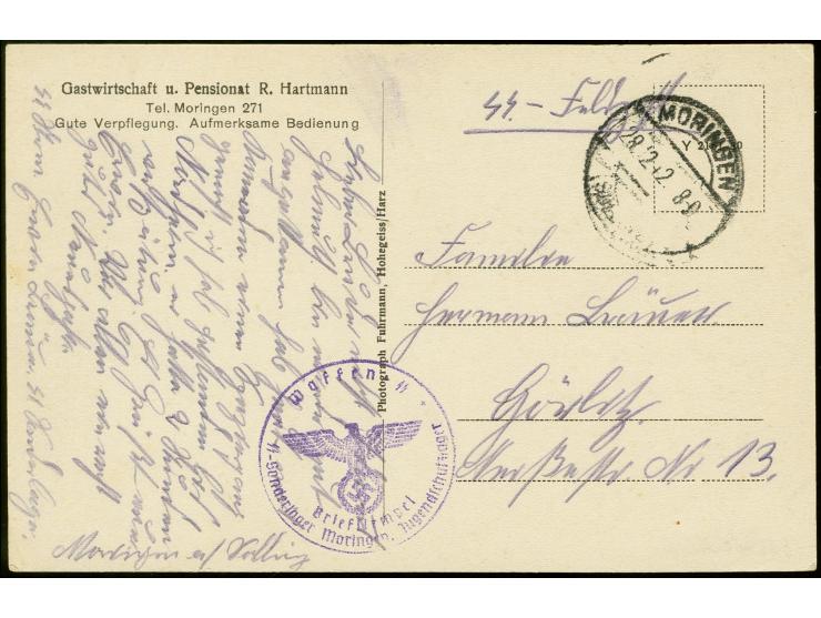 KZ Moringen: 1942, "SS-Sonderlager Moringen Jugendschutzlager", Briefstempel klar auf SS-Feldpost-Ansichtskarte von "MORINGEN
