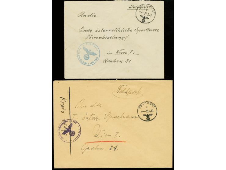 1942, 2 Feldpost-Briefe mit  zwei verschiedenen Briefstempeln der Prüfstelle mit Feldpost-Nummer "45190" und Feldpost-Normste