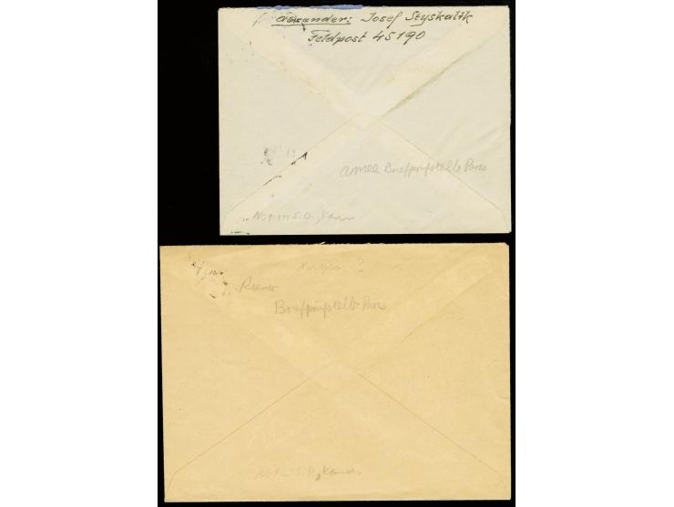 1942, 2 Feldpost-Briefe mit  zwei verschiedenen Briefstempeln der Prüfstelle mit Feldpost-Nummer "45190" und Feldpost-Normste