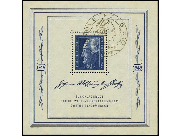 Goethe-Block mit seltenem Sonderstempel "LEIPZIG C1 28.8.49", tadellos, Fotoattest Weigelt BPP (Mi. 1.600,-)