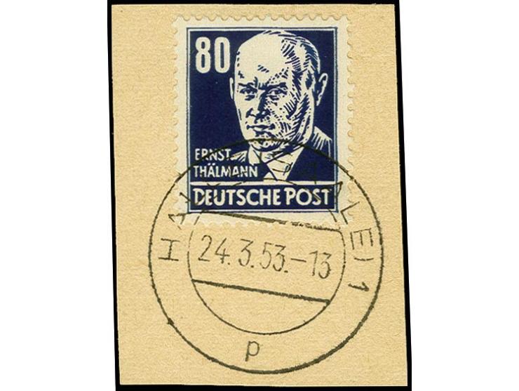 1952, Thälman 80 Pfg. "Lack", sauber mit Stempel "HALLE 24.3.53" auf Briefstück, tadellos, sign. Weigelt BPP mit Fotoattest