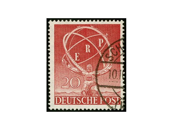 1950, ERP 20 Pfg. mit fehlerhaftem Wasserzeichen "fehlender Ring", sauber gestempelt, tadellos, Fotoattest Schlegel BPP (2008