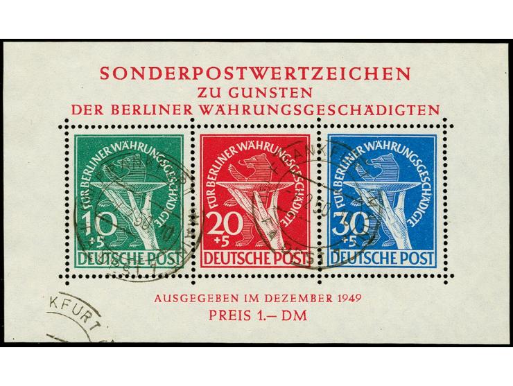 Währungsgeschädigten-Block mit Tagesstempel, tadellos, Fotoattest Schlegel BPP