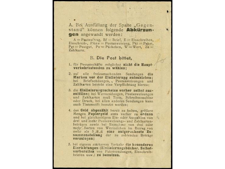 1945, Wappen 10 Pfg. mit Stempel "REUTLINGEN 2 17.1.46" auf Posteinlieferungsschein für 1 Paket mit Schreibmaschinen-Vermerk 