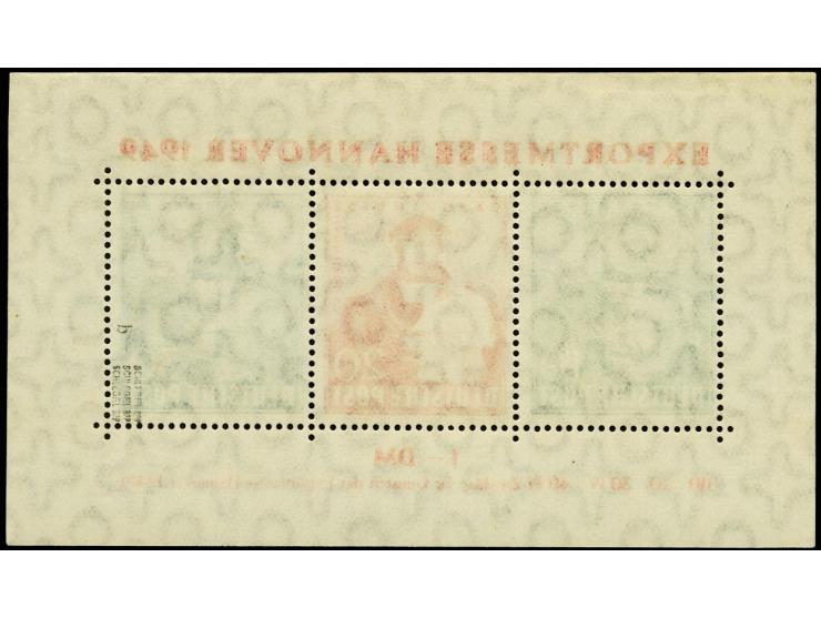 1949, Hannover-Messeblock mit 30 Pfg. dunkelgrünlichblau (dieser mit winziger Gummieinschränkung), postfrisch, dreifach sign.