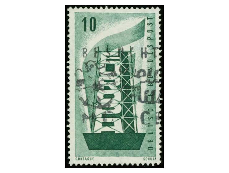 1956,  Europa 10 Pfg. mit seitenverkehrtem Wasserzeichen, sauber mit Maschinenstempel entwertet, kleine Zahnverkürzungen, son