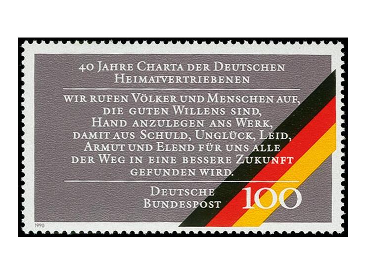 1990, 40 Jahre Charta der deutschen Heimatvertriebenen 100 Pfg. mit übergroßem Versal-D, postfrisch, tadellos, selten, Fotoat