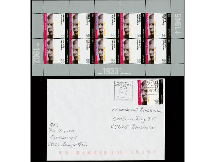 2002, Hans von Dohnanyi 56 C. Probedruck in postfrischen Kleinbogen zu 10 Marken (Mi. 6.000,-) dazu Einzelmarke (Zahnfehler) 