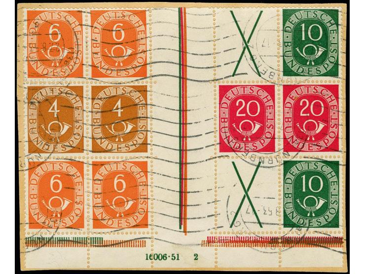 1951, waagerechter Posthorn- Zusammendruck 6 Pfg. + Z + X + 10 Pfg., einmal mit HAN "16006.51.2" und einmal ohne sowie waager