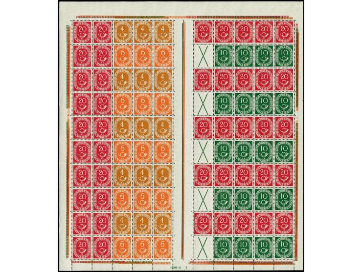 1951, Posthorn-Markenheftchenbogen 2, postfrisch, einmal waagerecht gefaltet (nach 4. Reihe von unten)