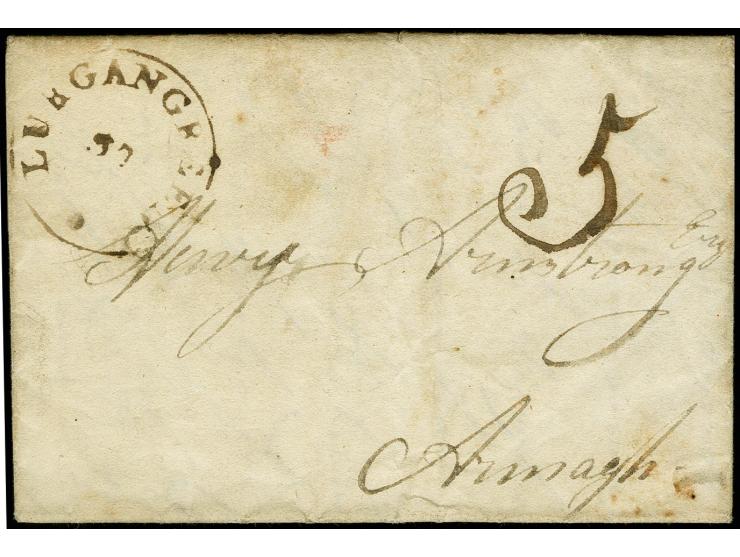 1818, "LURGANGREEN/37", single circle without date, good strike on entire letter to Armagh, charged "5" d.