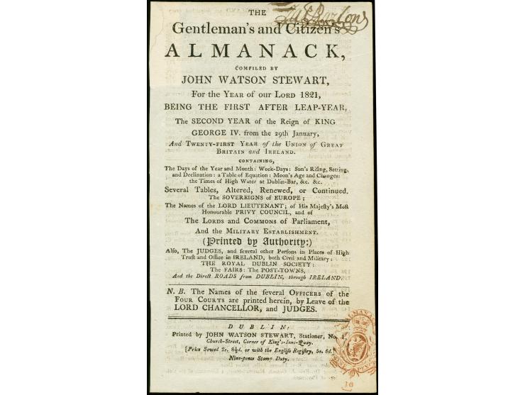 1821, Title page of 'THE Gentleman's and Citizen's ALMANACK' with red Almanack tax stamp 9 d., plate 16