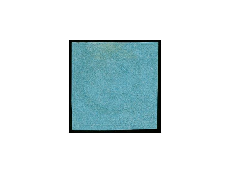 3 Kr. auf blau, allseits breitrandig und farbfrisch mit zentrischem DKr. "THINGEN 19 APR."; ein schönes Stück mit außerordent
