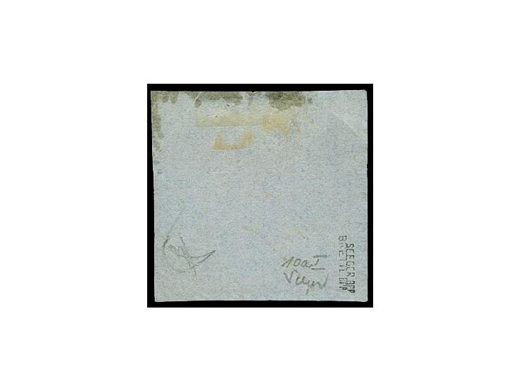 3 Kr. preußischblau mit rotem Versuchsgummi, mit Zackenkranzstempel "87" auf kleinem Briefstück, einwandfrei, sign. Seeger BP