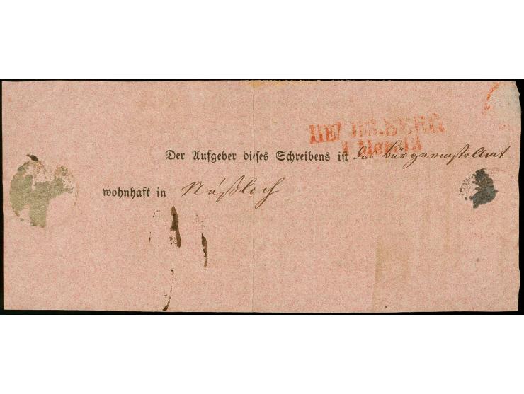 1843, rosafarbener Tax-Zettel für einen Brief des Bürgermeisteramtes in Wiesloch an eine Militär-Adresse in Freiburg