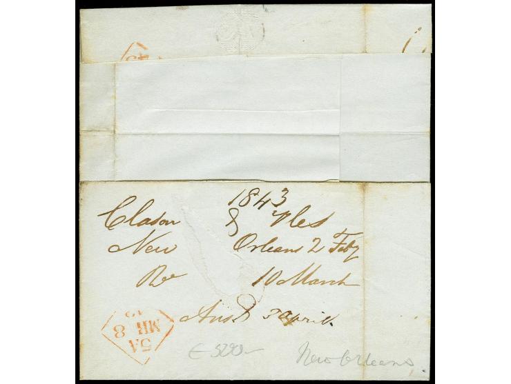 1843, "*BELFAST*/SHIP LETTER", boxed marking in green, clear strike on reverse of lettersheet from New Orleans to London, sca