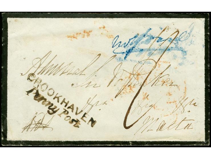 1848, "CROOKHAVEN Penny Post", clear on small mourning cover to Malta