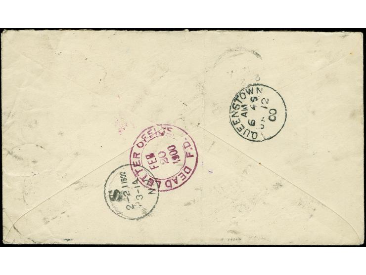 1900, "SHIP SAILED", clear boxed marking of Queenstown on US postal stationery envelope with additional franking from "NEW YO
