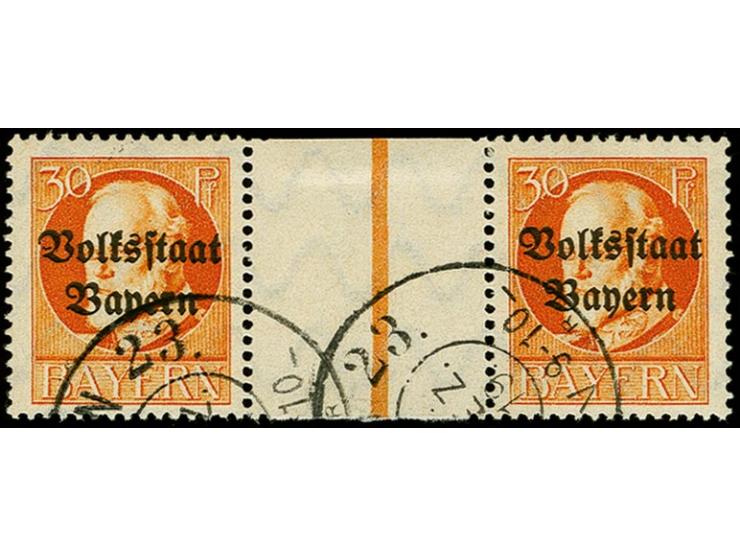 1919, Ludwig III. 30 Pfg. im waagerechten Zwischenstegpaar, sauber gestempelt mit Reservestempel "MÜNCHEN", tadellos, sehr se