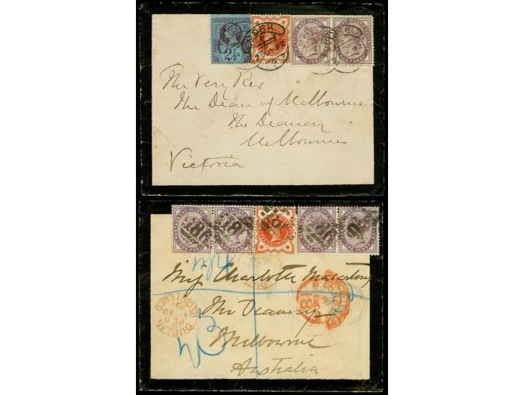 1881, 1 d. lilac (4) and 1887, ½ d. vermilion with numeral "186" on registered mourning cover with adjacent red "DUBLIN P.L.O