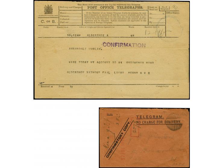 1916, Confirmation telegram form, used with faint Dublin rubber handstamp with accompanying envelope, used with emergency par