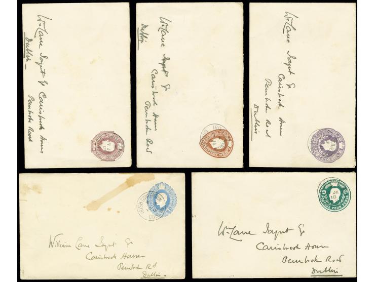 1916, "IRISH CONVENTION DUBLIN 17 JA 18", special cancellation on 5 different postal stationery envelopes addressed to Dublin