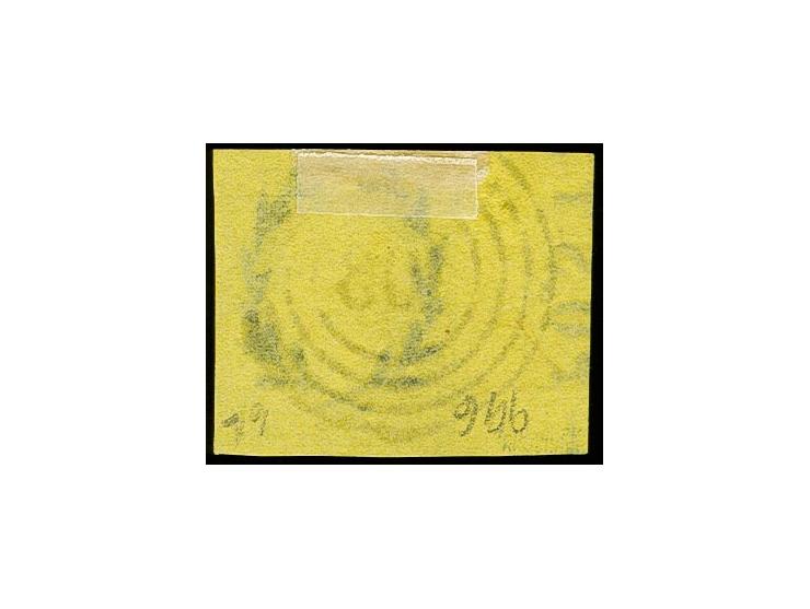 3 Sgr. auf gelb, voll- bis breitrandiges linkes Randstück, links mit ca. 10 mm Bogenrand mit Reihenzähler "8" sowie Wz.-Insch