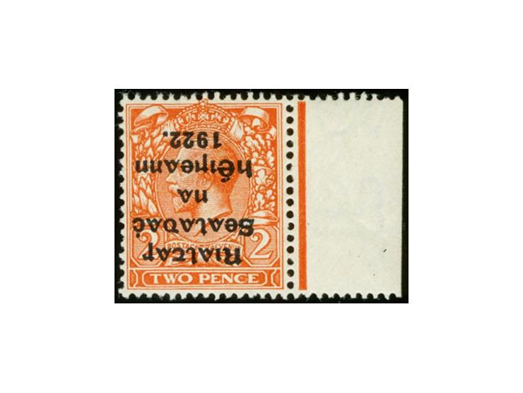 1922, Rialtas 5-line overprint by Thom, 2d. die II, marginal copy with inverted overprint, watermark inverted, mint never hin