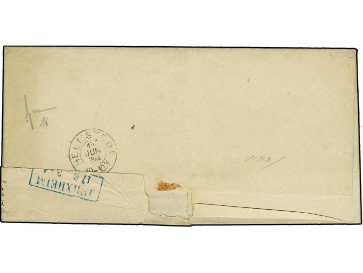 2 Sgr. ultramarin im waagerechten 4er-Streifen mit blauem DKr. "BERLIN P.E. No.25" auf Reco-Briefhülle der 2. Gewichtsstufe n