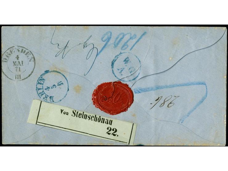 "BERLIN 3-4.", blauer DKr. ohne Datum vorderseitig auf Paketbegleitbrief aus Steinschönau in Böhmen, frankiert mit Fiskalmark