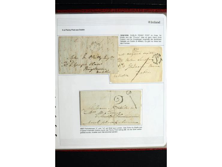 1740/1840 (ca.), überwiegend aufgezogene Sammlung von rund 50 Vorphila-Briefen, dabei viele interessante Stücke wie "S/IRELAN