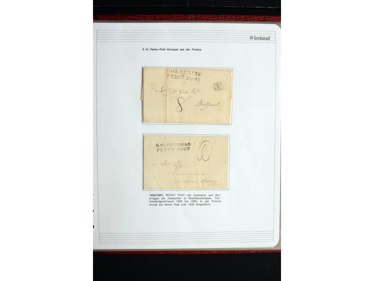1740/1840 (ca.), überwiegend aufgezogene Sammlung von rund 50 Vorphila-Briefen, dabei viele interessante Stücke wie "S/IRELAN
