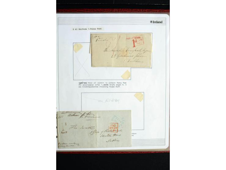 1740/1840 (ca.), überwiegend aufgezogene Sammlung von rund 50 Vorphila-Briefen, dabei viele interessante Stücke wie "S/IRELAN