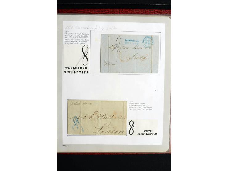 1740/1840 (ca.), überwiegend aufgezogene Sammlung von rund 50 Vorphila-Briefen, dabei viele interessante Stücke wie "S/IRELAN