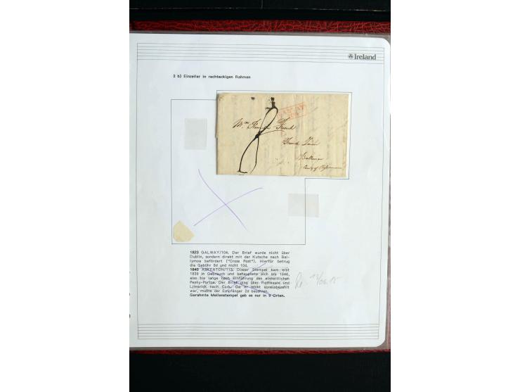 1740/1840 (ca.), überwiegend aufgezogene Sammlung von rund 50 Vorphila-Briefen, dabei viele interessante Stücke wie "S/IRELAN