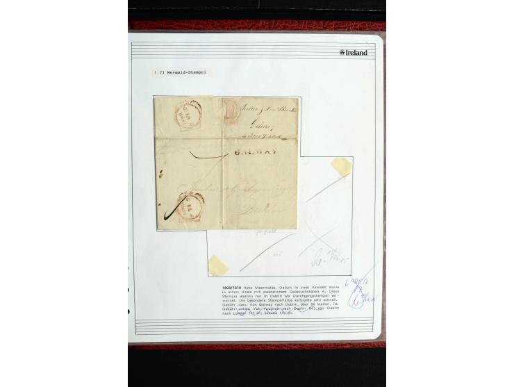 1740/1840 (ca.), überwiegend aufgezogene Sammlung von rund 50 Vorphila-Briefen, dabei viele interessante Stücke wie "S/IRELAN