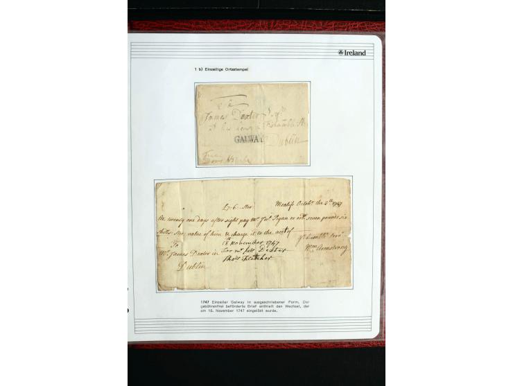 1740/1840 (ca.), überwiegend aufgezogene Sammlung von rund 50 Vorphila-Briefen, dabei viele interessante Stücke wie "S/IRELAN