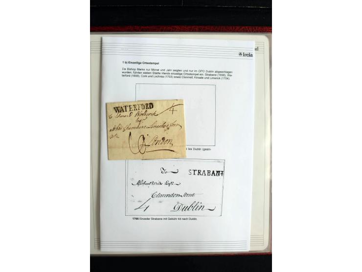 1740/1840 (ca.), überwiegend aufgezogene Sammlung von rund 50 Vorphila-Briefen, dabei viele interessante Stücke wie "S/IRELAN