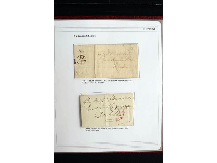 1740/1840 (ca.), überwiegend aufgezogene Sammlung von rund 50 Vorphila-Briefen, dabei viele interessante Stücke wie "S/IRELAN