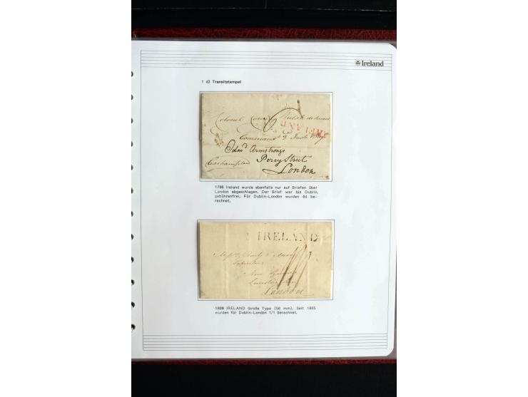 1740/1840 (ca.), überwiegend aufgezogene Sammlung von rund 50 Vorphila-Briefen, dabei viele interessante Stücke wie "S/IRELAN
