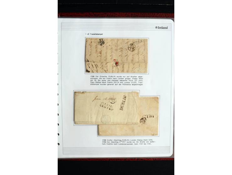 1740/1840 (ca.), überwiegend aufgezogene Sammlung von rund 50 Vorphila-Briefen, dabei viele interessante Stücke wie "S/IRELAN
