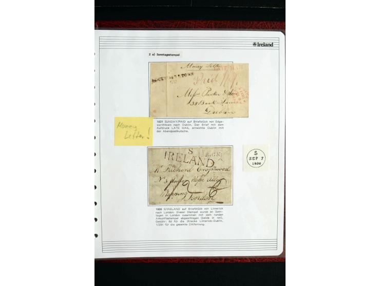 1740/1840 (ca.), überwiegend aufgezogene Sammlung von rund 50 Vorphila-Briefen, dabei viele interessante Stücke wie "S/IRELAN